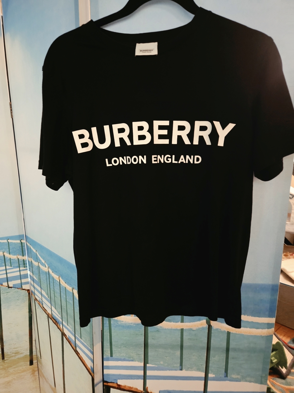 Burberry Black Tee with White London England Logo